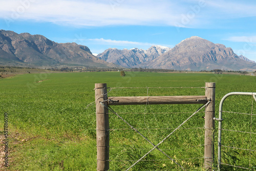 View of snow capped mountains near Tulbach, Ceres in the Western Cape South Africa  photo