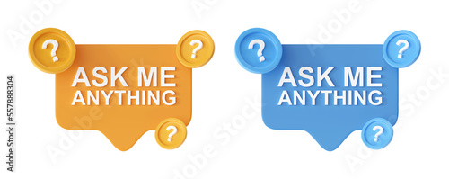 3d render baloon with text icon set - box for question, ask me message buble and speech sticker for social media