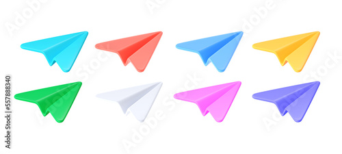 3d render message icon - origami digital illustration, internet communication fly symbol. Blue paper plane concept