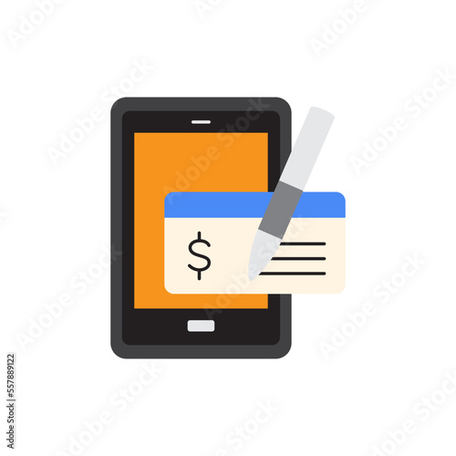 Mobile cheque icon in color, isolated on white background 