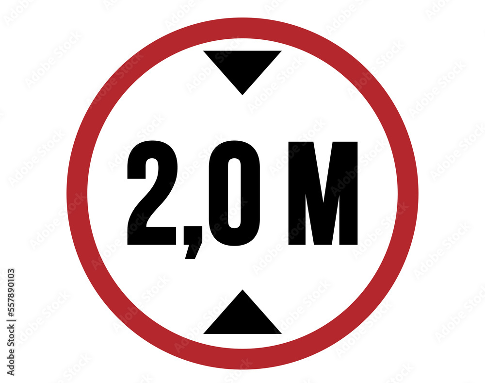 2 meters maximum height. Brazilian traffic sign for height adjustment. traffic sign isolated on white background 2 meters maximum height. Brazilian traffic sign for height adjustment. traffic sign isolated on white background