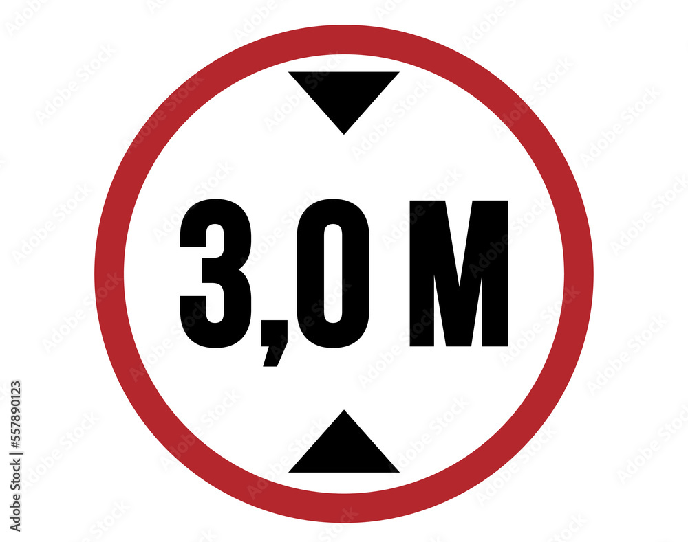 3 meters maximum height. Brazilian traffic sign for height adjustment. traffic sign isolated on white background 3 meters maximum height. Brazilian traffic sign for height adjustment. traffic sign isolated on white background