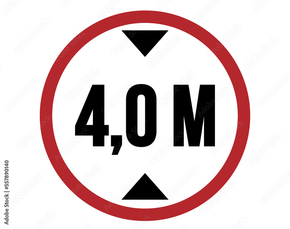 4 meters maximum height. Brazilian traffic sign for height adjustment. traffic sign isolated on white background 4 meters maximum height. Brazilian traffic sign for height adjustment. traffic sign isolated on white background