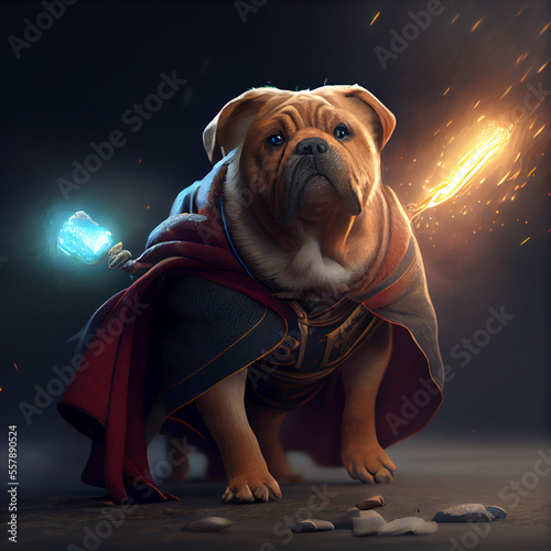 Ferocious dog as a wizard sorcerer, generative ai