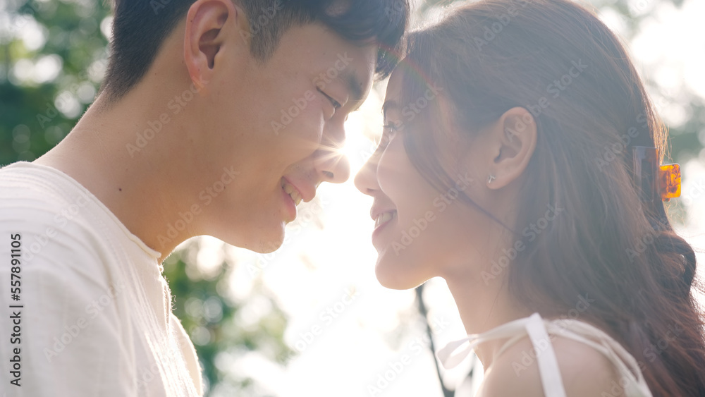 Young adult asia people fiance happy lover flirt fall in love nose kiss hug cuddle care trust. Sweet comfort touch newlywed asian couple life man smile look at woman face relax warm time dating day. Young adult asia people fiance happy lover flirt fall in love nose kiss hug cuddle care trust. Sweet comfort touch newlywed asian couple life man smile look at woman face relax warm time dating day.
