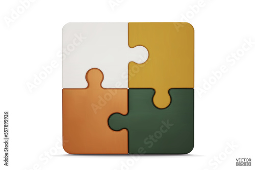  Puzzle pieces icon isolated on white background. Colorful jigsaw puzzle cube, strategy jigsaw business, and education. Puzzle, jigsaw, incomplete data concept. 3d vector illustration.