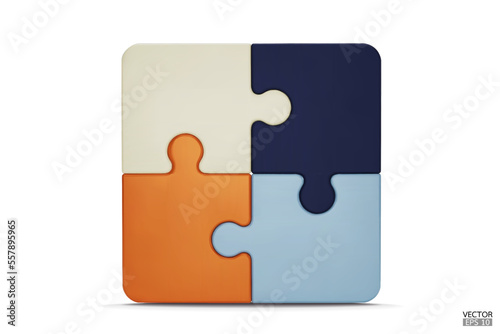  Puzzle pieces icon isolated on white background. Colorful jigsaw puzzle cube, strategy jigsaw business, and education. Puzzle, jigsaw, incomplete data concept. 3d vector illustration. © vensto