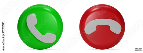 3D Realistic Phone Call button isolated on white background. Answer and decline phone call buttons. Phone icon for website design, mobile app, UI. 3D Vector Illustration.