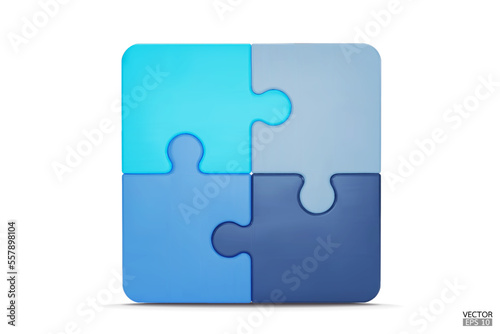 Puzzle pieces icon isolated on white background. Blue jigsaw puzzle cube, strategy jigsaw business, and education. Puzzle, jigsaw, incomplete data concept. 3d vector illustration.