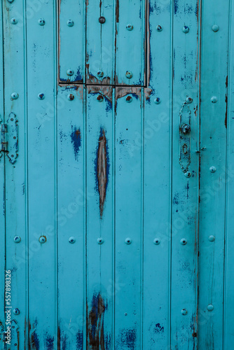 Background of Old Blue wooden door in Spain © SoniaBonet
