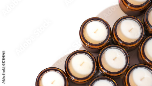 Fotografija A set of different aroma Soy wax Scented candles in brown glass jars