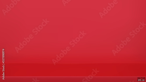 Abstract metallic red and gradient light background with studio backdrops. Red Blank display or clean room for showing product. Red background. Vector illustration.