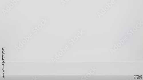 Abstract white and gradient light background with studio backdrops. White Blank display or clean room for showing product. White background. Vector illustration.