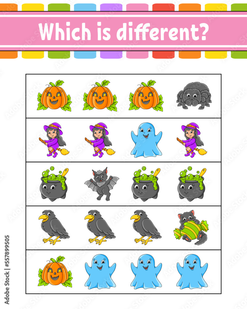 Which is different. Educational activity worksheet for kids and toddlers. Game for children. Vector illustration.