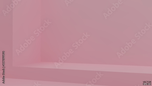 Abstract pink and gradient light background with studio backdrops. Pink Blank display or clean room for showing product. Pink background. Vector illustration.
