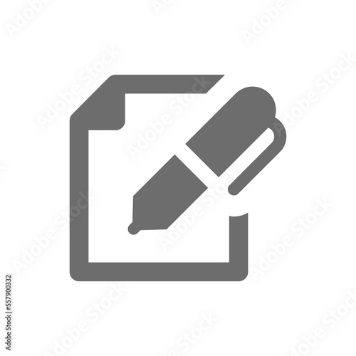 Document page and pen black vector icon. Edit, organizer filled symbol.