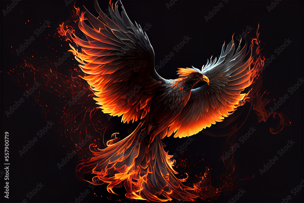 Obraz premium Phoenix Bird Phoenix Vogel griechische Mythologie mit Flammen Illustration Generative AI