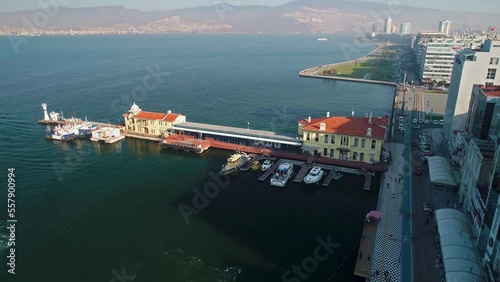 drone view of izmir pasaport pier and coastline photo