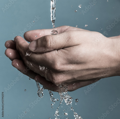 water flows on the hand