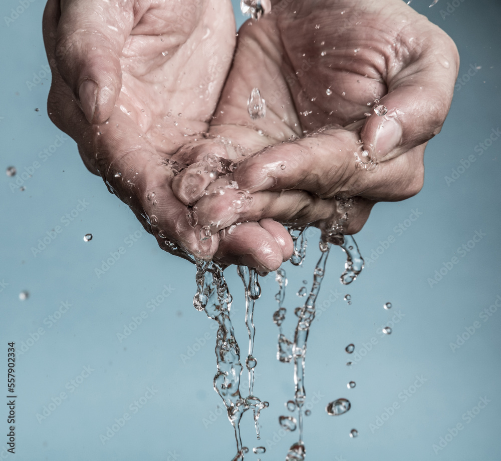water flows on the hand