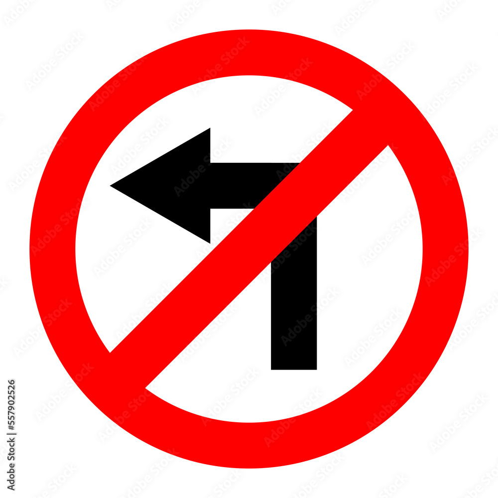 No Left Turn Road Sign on Transparent Background No Left Turn Road Sign on Transparent Background