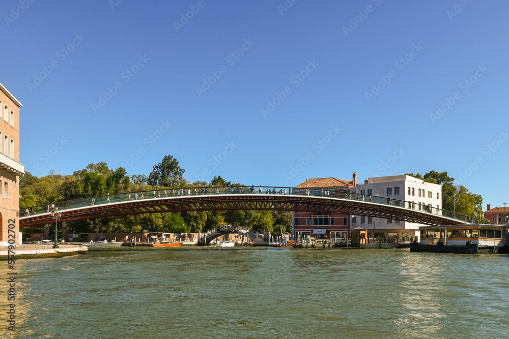 The Constitution Bridge (2008), better known as the Calatrava Bridge from the name of the Spanish architect who designed it, the fourth pedestrian bridge that crosses the Grand Canal of Venice, Veneto