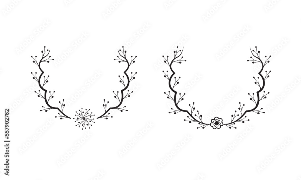 Half crown floral vector set illustration
