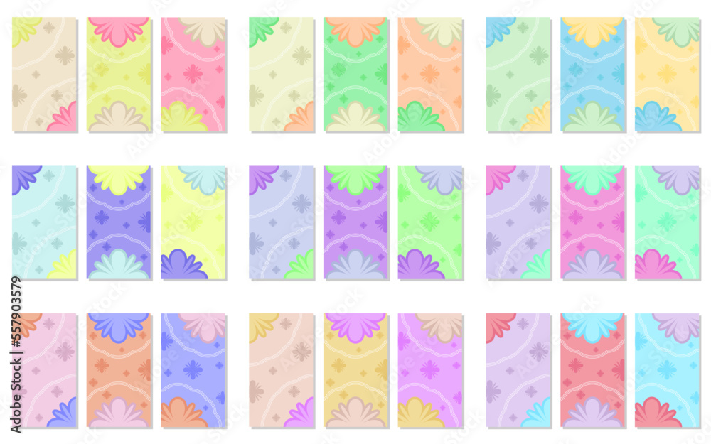 twenty seven sets of abstract portrait background with flower pattern and lines. simple, flat and colorful. used for wallpaper, backdrop, social media stories and poster