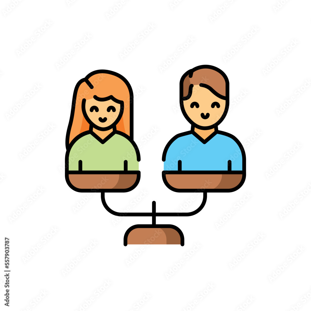 Equality between woman and man color line icon. Multinational company. Equality between woman and man color line icon. Multinational company.