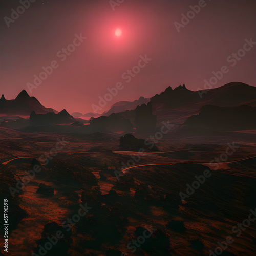 Sunset in a desert. Sci-fi. Generative AI. © Aaron Lee