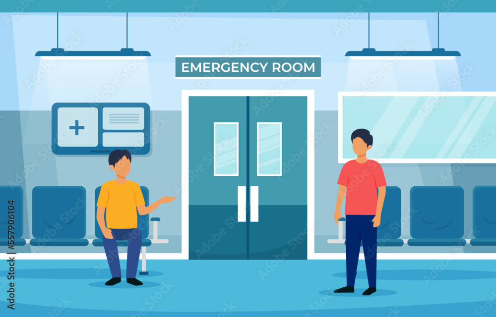 Emergency room with people characters . Hospital department scene . Flat design . Vector .