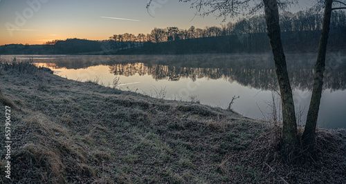 Winter sunrise on river