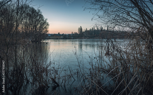 Winter sunrise on river