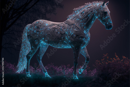 Beautiful horse 3d modelling artificial effects  3d rendering digital illustration abstract background.