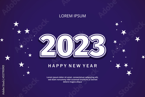 happy new year design with white stars and purple background