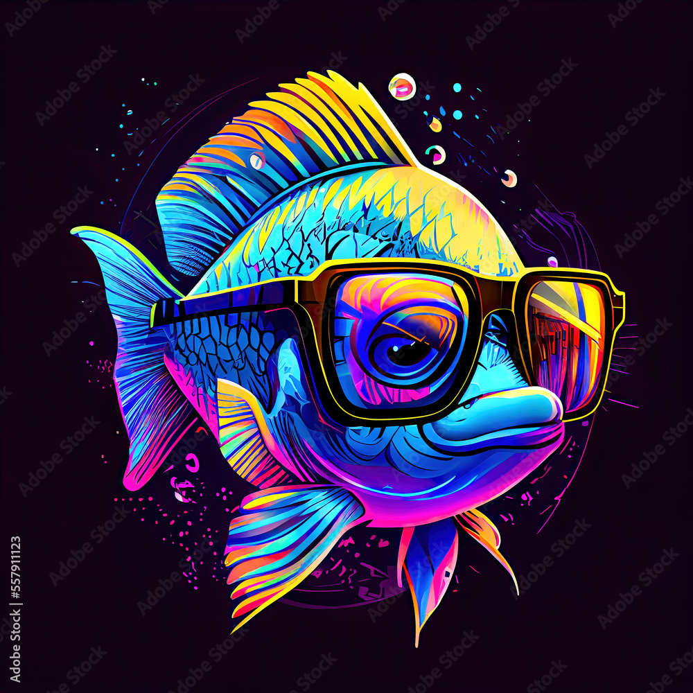 Neon Sticker Animals with Glasses Portrait Generative AI Digital Art Illustration Cover Backdrop Background T-Shirt