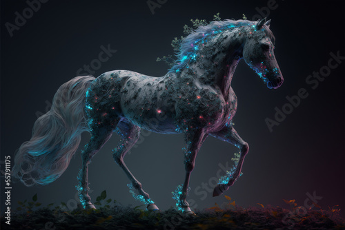 Beautiful horse 3d modelling in the artificial effects, 3d rendering digital illustration abstract background.