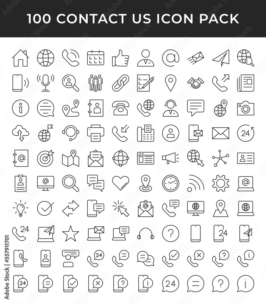 Contact Us line icons collection. UI web icons set in a flat design. Outline icons pack