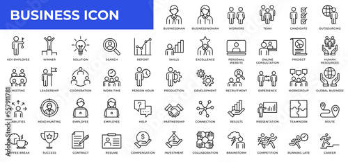 Business line icons collection. UI web icons set in a flat design. Outline icons pack