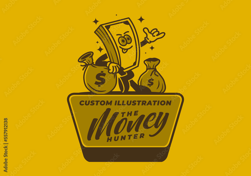 Fototapeta premium Mascot art illustration of money with hands and feet
