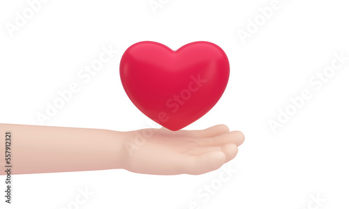 A heart on hand on transparent background for Happy Mother's or Valentine's Day greeting card design. 3D Illustration.