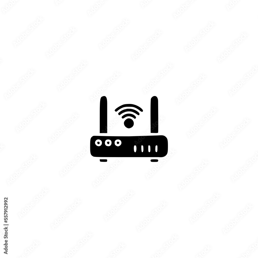  Wifi router icon hand drawn.