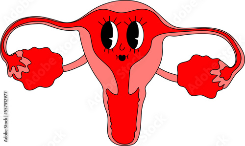 Retro funny mascot character -. 40s, 50s, 60s old animation style. organ character female reproductive system uterus cervix ovaries and fallopian tubes anatomy biology medicine.	
 photo