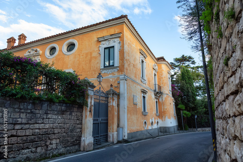 Streets in a touristic town, Sorrento, Italy. Cloudy Sunny Sky