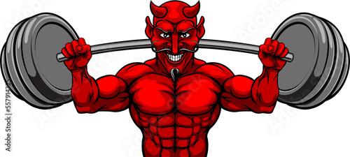 Devil Weight Lifting Body Builder Sports Mascot
