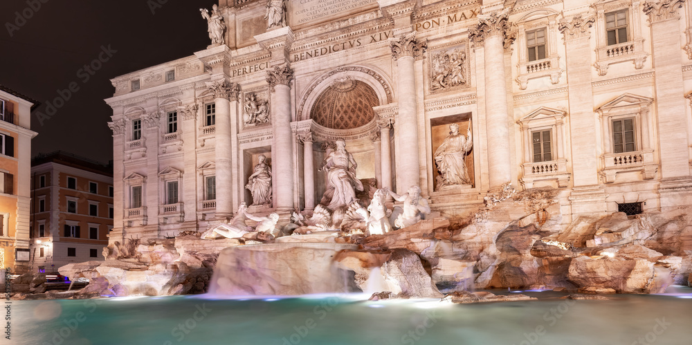 Trevi Fountain, Historic Landmark in Rome, Italy. Night Scene