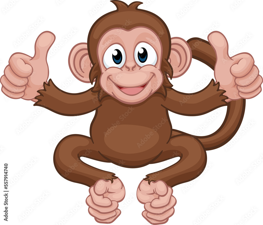 Fototapeta premium Monkey Cartoon Animal Giving Double Thumbs Up