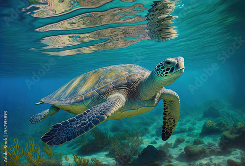 Sea turtle in the ocean - Generative AI © Jürgen Fälchle