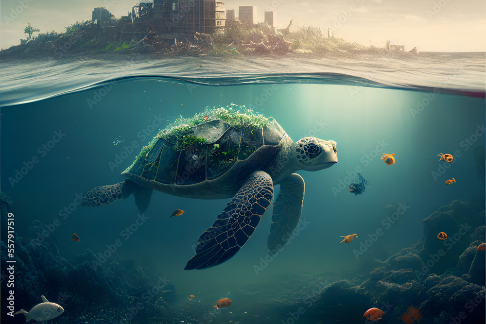 Turtle Garbage Garbage in the Turtle, garbage in the ocean, pollution, Made by AI ...