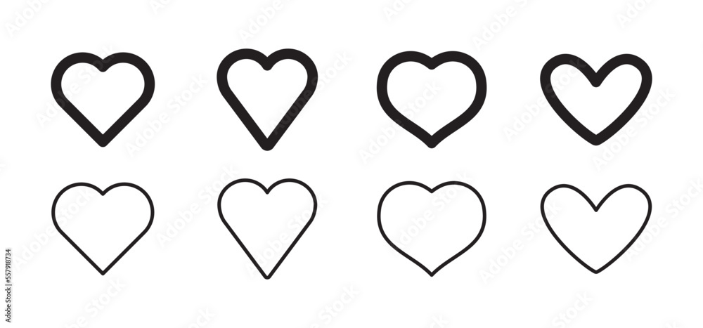 Hearts icon collection. Set of hearts. Linear and flat design, valentine's day love symbol. Hearts icon collection. Set of hearts. Linear and flat design, valentine's day love symbol.